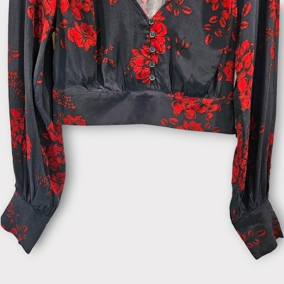 Marissa Webb Collective Navy Floral V-neck Blouse - Picture 4 of 15